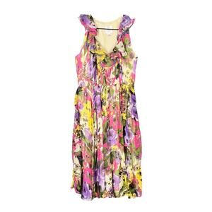 Silk Dress Womens size 4 Multicolor Floral Ruffled Boho flowy summer beachy